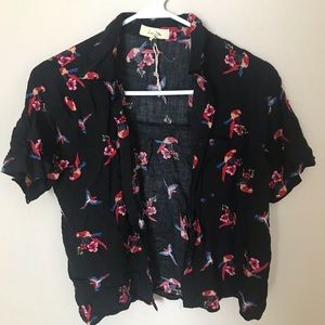 Women’s Love Notes Parrot Crop Button Down Top